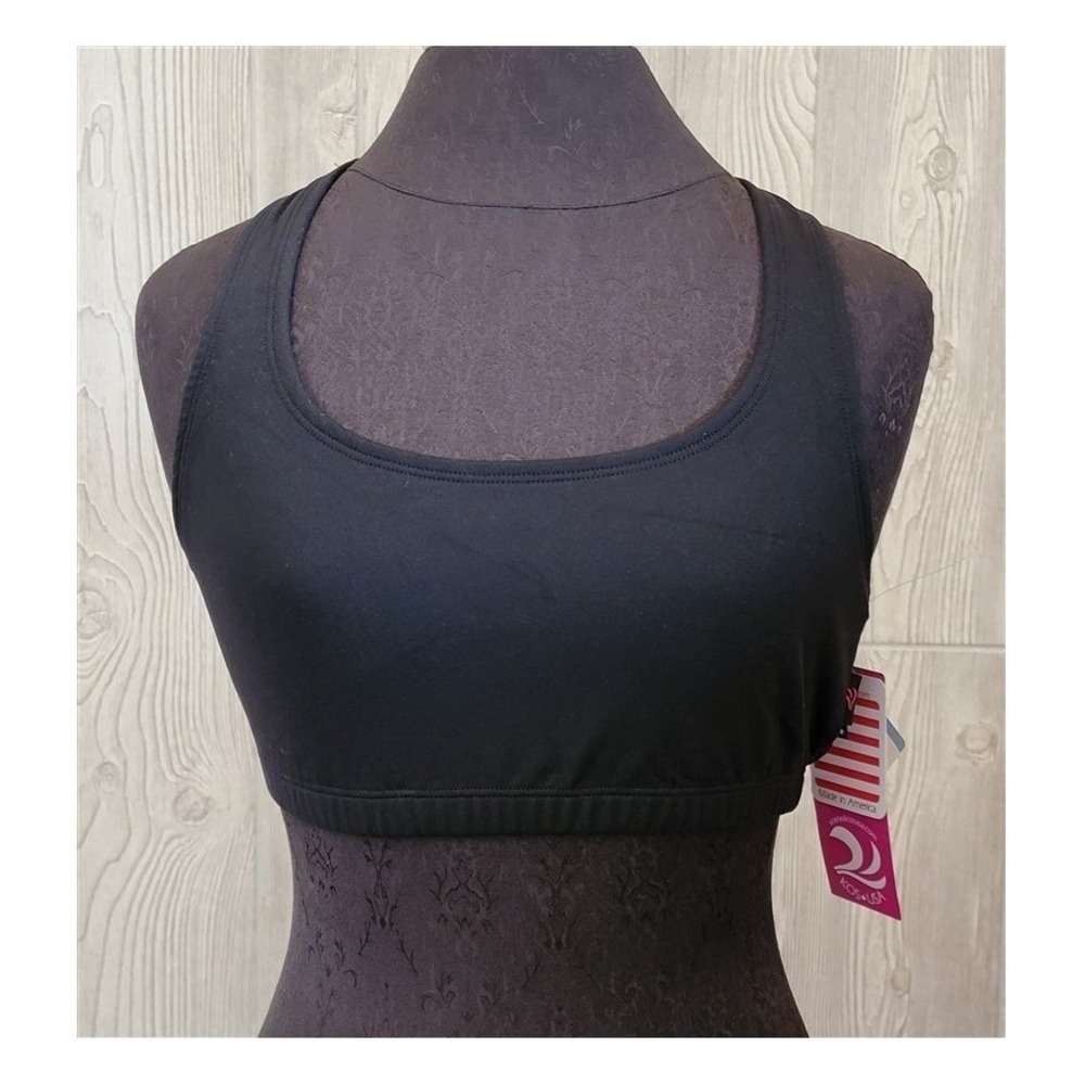 NWT Kos USA L Wide Band Hi-Impact Racerback Yoga Dance Sports Bra 7026 Blk 96709